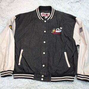 Vintage Nascar Jacket Mens XXL Denim Racing Champions Patches Pockets Snap Up